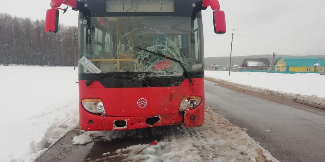 В Башкирии на трассе столкнулись пассажирский автобус и иномарка